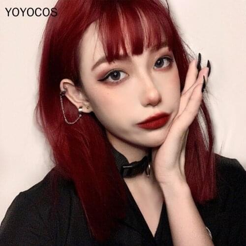 YOYOCOS Wine Straight Hair Black Brown Beige Purple Daily Wig 45CM Cosplay Party Festival Wig Heat Resistant Sythentic Hair
