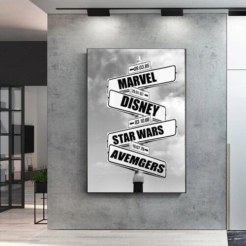 Disney Personalized Intersection Street Sign Poster Marvel Custom Avenger Superhero Names/Dates Canvas Painting Room Home Decor