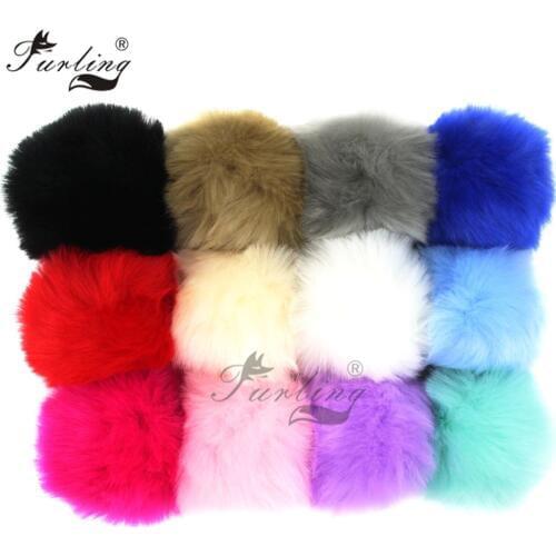 Furling DIY 9cm Faux Rabbit Fur Pom poms with Elastic Hoop Ball for Handbag Charm Keychain Car Accessories Hand Made