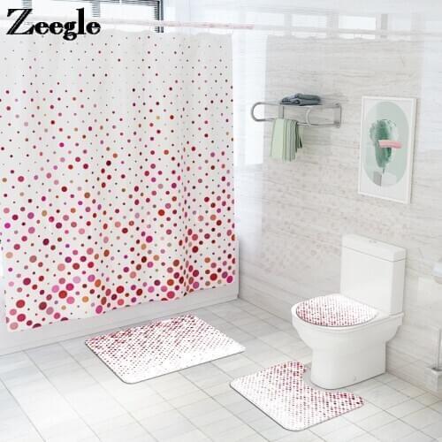 Simple Geometric Bath Mat Shower Room Decoration Bath Rugs Bathroom Bath Mat and Shower Curtain Set Dot Printed Toilet Mats