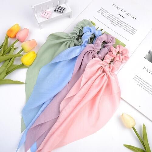 Hot Korea Solid Color Chiffon Hair Scrunchies Tailing Hair Rope For Women Girls Daily Gentle Elastic Headwear Hair Accessories