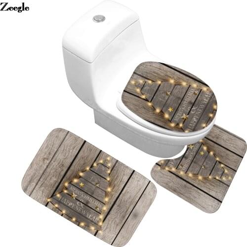 Christmas Bathroom Carpet Flannel Btharoom Rug Set Non-Slip Toilet Bath Mat Absorbent Bathroom Mat Set