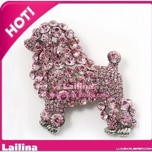 Pink Crystal Poodle Dog Brooch