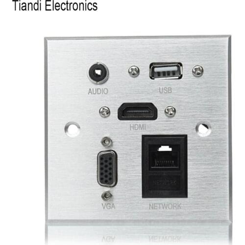 Silver function information outlet 3.5 audio VGA RJ45 network connector multimedia wall socket with USB and HDMI plug cable wire