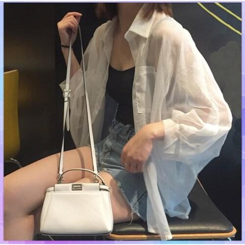 Thin White Shirts Female Summer long sleeve Chiffon Shirt Solid Cardigan Tops Womens Clothing 2021 Summer Sunscreen Long Tshirt