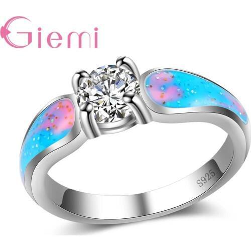 925 Sterling Silver Jewelry Gorgeous Multicolor Fire Opal Rings for Female Simple Round Bague Women Anniversary Bijoux
