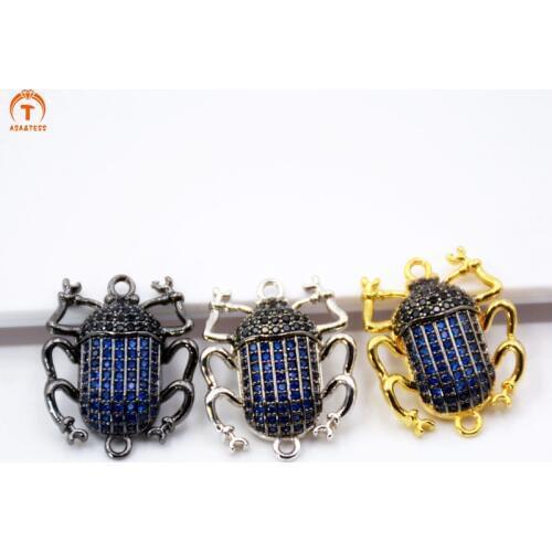 ACORN BEETLE Inspired charm Micro CZ Pave Fuchsia Beetle connector blue cubic zircon Black Insect pendant