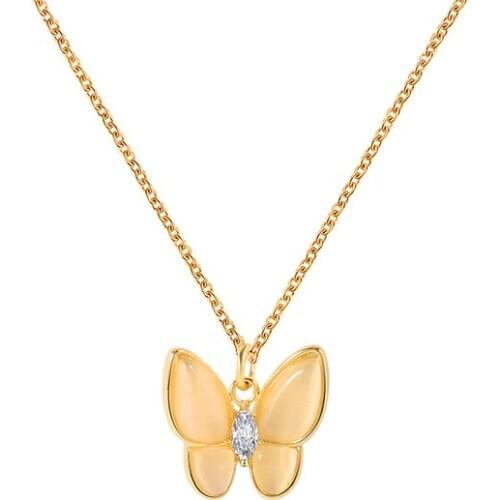 Ladies Metal Butterfly Pendant Necklace Transparent Zircon Temperament Clavicle Chain Banquet Souvenir Girl First Choice Gift