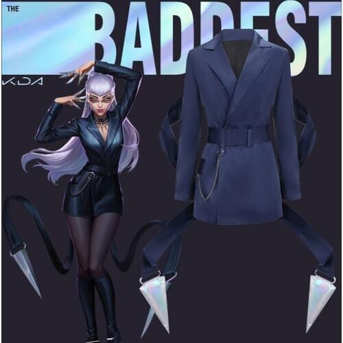 Woman Trench LOL KDA The Diva Evelynn Cosplay Costume Adult Jacket Leggings Navy Blue For Christmas