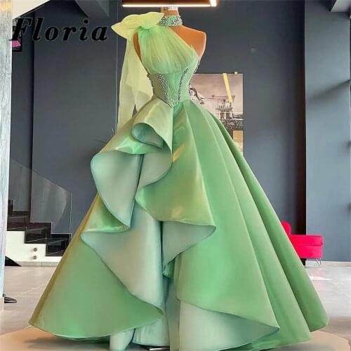 Floria Luxury Green Evening Dresses Aibye Beads Tiered Celebrity Dress prom Dubai Couture Women Party Gowns 2021 Robe De Soiree