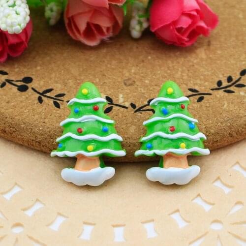 10pcs/lot Resin Flat Back Cute green Christmas tree22*30mm Cabochon Girls Hair Bow Center Making Boys Crafts DIY
