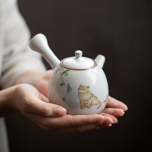 250ml Tea Pots Ceramic Kyusu Teapot Cute Cat Tea Pot Chinese Kung Fu Tea Set Teaware