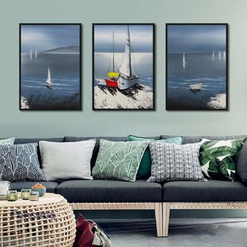 Abstract Magnificent Sea Landscape Canvas Painting Nordic Style Sailing Poster Wall Art Modular Pictures for Living Room
