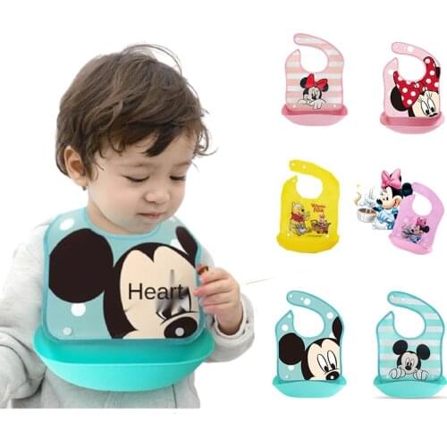 Disney Mickey children eat detachable waterproof cute bib baby saliva rice pocket imitation silicone three-dimensional children