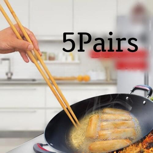 5Pair Household Wood Lengthened Chopsticks Deep-fried Hot Pot Long Chopsticks Noodle Chopsticks 45cm Reusable Kitchen Tools