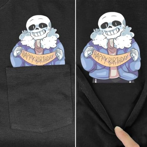 CLOOCL Anime Game Pure Cotton T-Shirt Pocket Cartoon Sans Printed Shirt Harajuku Casual Tops Hip Hop Black Cotton Tees Clothes