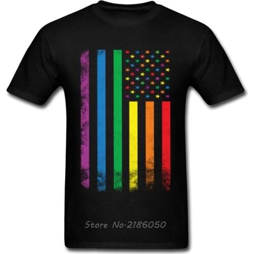 Men Rainbow American Flag T Shirt Gay Pride Tshirt Lesbian T-shirt Colorful Striped Tops Vintage Tees Hip Hop Clothing Woman