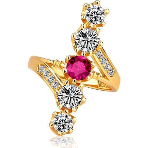 Hainon Luxury Red/White Crystal Zircon Rings for Women Fashion Jewelry Wedding Engagement Statement Ring Gold Color Wide Ring