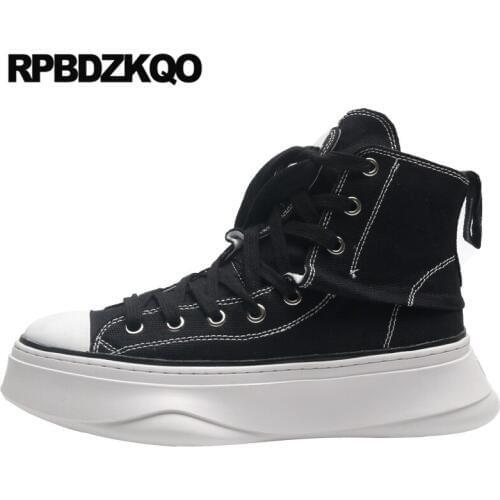 High quality 2019 trainers platform flats white canvas shoes elevator plain top breathable sneakers fur black thick sole women