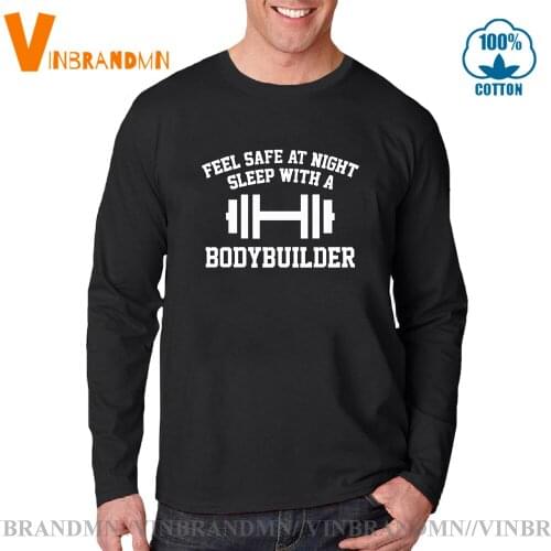 Cool Loose Cotton shirt Feel Safe At Night Sleep With A Bodybuilder T shirt men Funny GYM T-shirt Black White Tee shirt