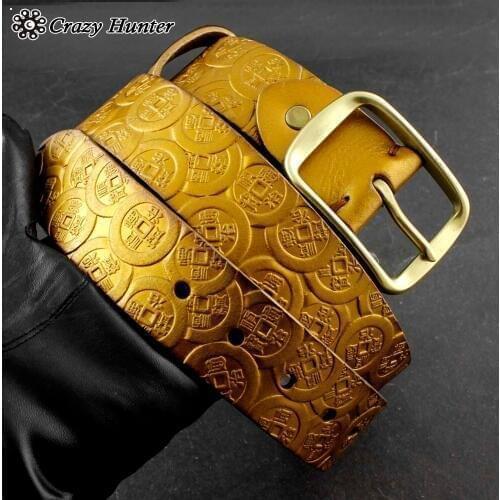 Cool Mens Chinese acient Coin Emboss Leather Wallet Brass Pin Buckle