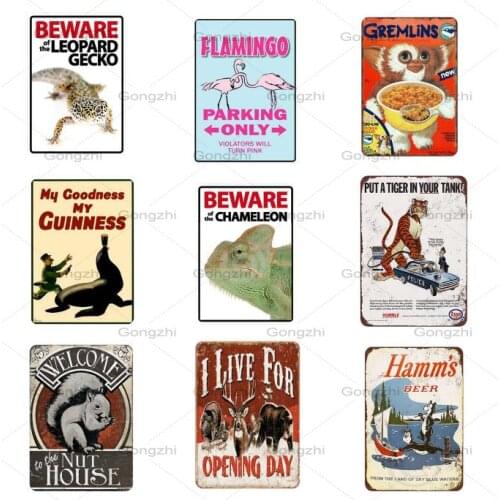 Cartoon Wild Animals Metal Poster Farms Life Nut House Plaque Vintage Tin Sign Plate Wall Decor For Farm Shop Iron Painting