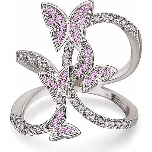 Fashion butterfly zircon diamonds gemstones irregular cross layered rings for women white gold silver color jewelry bijoux gifts