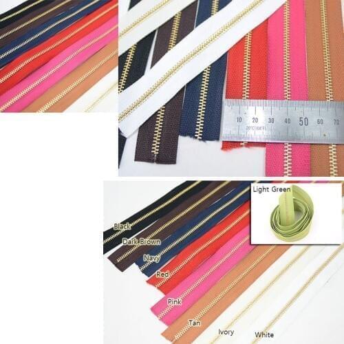 YKK Zipper No.3 - 5 Yards , Gold color (Brass Metal with Choose fabric color) , Leather craft tool