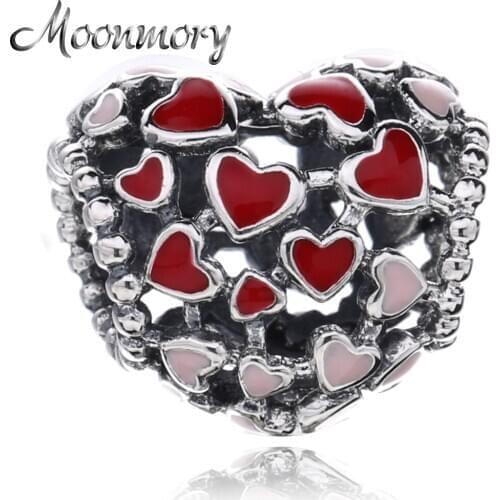 Moonmory Valentines Day Gift 925 Sterling Silver Heart Charms Beads For Bracelet Enamel Burst Of Love Bead DIY Jewelry Marking