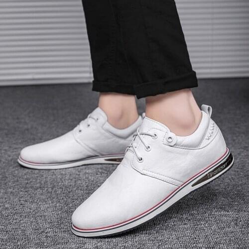 2021 New Mens Casual Sports Hot SaleFashion Casual Genuine Leather Mens Moccasins Non-Slip Sneakers Men Outdoor White Sneakers