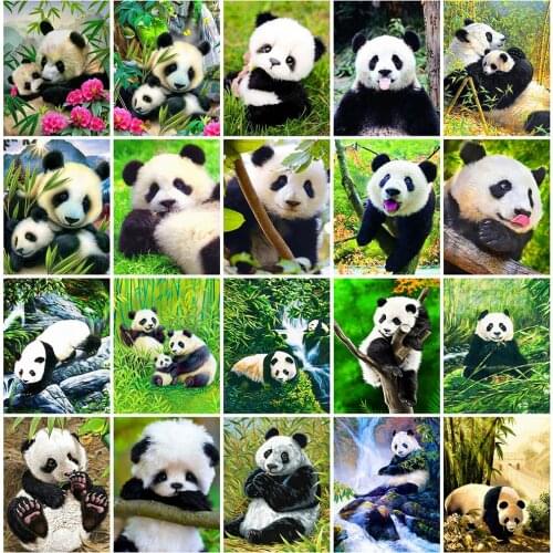 HUACAN 5D DIY Diamond Painting Kit Panda Diamond Embroidery Cross Stitch Animal Pictures Of Rhinestones Mosaic Craft Kit