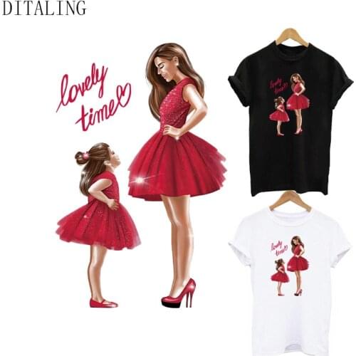 Patches For Clothes Mom Daughter Thermal Sticker On Clothing Fashion Girl Iron On Transfers Patch DIY Parent-Child T-Shirt Decor