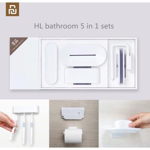 Original HL bathroom 5 in1 sets for Soap Tooth Hook Storage Box and Phone Holder for Bathroom Shower Room Tool