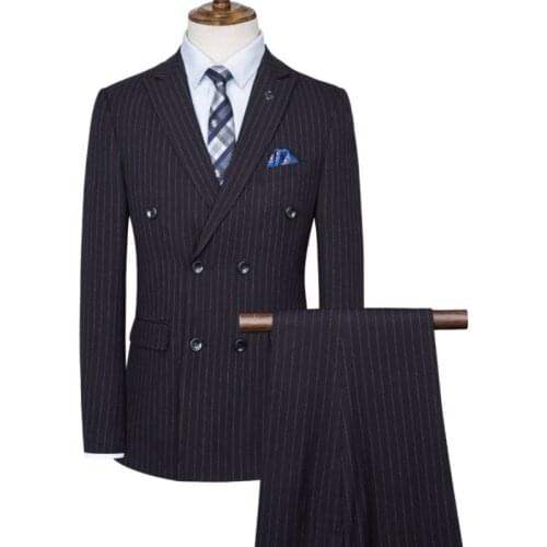 Jacket+Vest+Pants) Double Breasted Tuxedo Suit Men Business Work Wedding Formal Sets Suit Slim Fit Korean Casual Clothing 2021