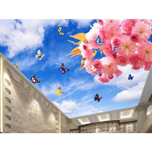 1807 Butterflies Flying in the Blue Sky Printing PVC Stretched Ceiling Film For Home decoration
