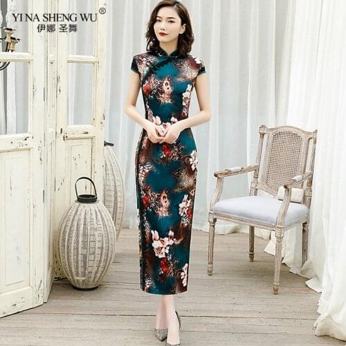 Qipao Women Girls Party Wedding 9 Colors Fashion Vintage Floral Print Satin Long Dresses Chinese Traditional Dress Cheongsam