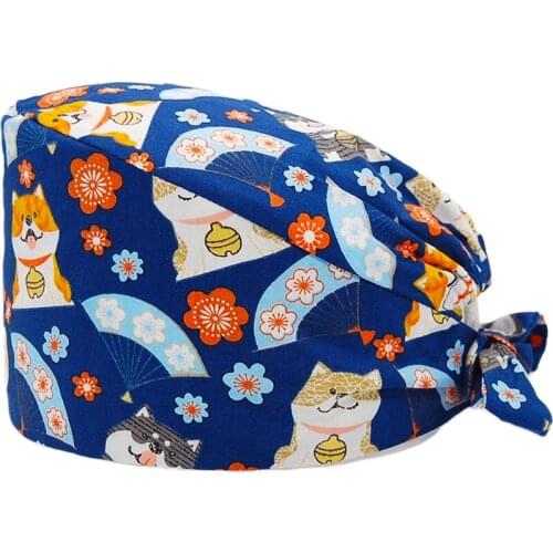 Unisex Adjustable Surgicals Caps with Protect Ears Anime Print Bouffant Nursing Hats Head Scarf Pet Lab Scrub Cap