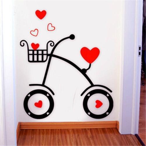 Romantic love bike 3D wall stickers living room entrance background wall Marriage room bedroom decoration Acrylic Wall Sticker