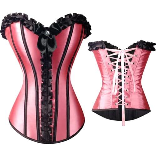 Sexy Women Ruffled Clothing Gothic Plus Size Corsets Lace Up Boned Overbust Bustiers Waist Cincher Body shaper Corselet S-3XL