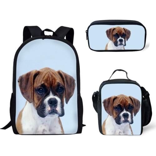 3pcs/set School Bags for Kids Primary School Bag Children Boxer Dog 3D Printing School Backpack Girls Puppy Schoolbag