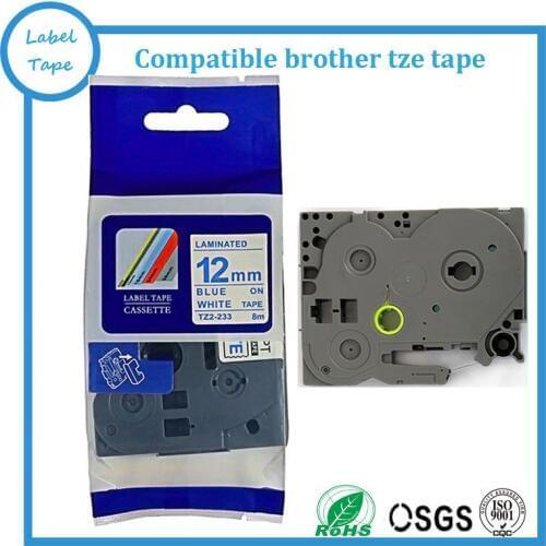 Tze233 Tze-233 Tze 233 12mm tz tape Compatible Brother P touch blue on white tape