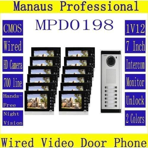 High Quality Smart Home 1V12 Intercom System One to Twelve Video Doorbell 7 '' TFT color digital video door phone system D198b