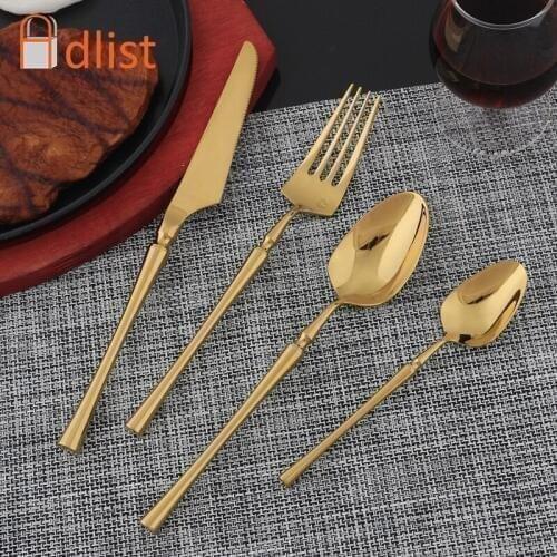 Western Metal Cutlery Sets Golden Ventage Dinner Knife Fork Teaspoon Dinnerware Set Salad Steak Knives Tableware Christmas Gift