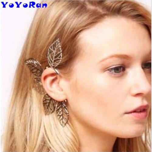 7Piece Punk Hollow-out leaf clip earrings ear cuff for woman gold silver metal alloy feather leaf single earring jewelry