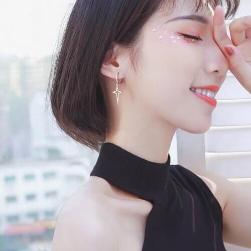 Silver Color Prevent Allergy Earrings Geometric Hollow Star Cross Pendant Hoop Earrings For Women