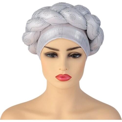 Women African Turban Sequin Hijab Braid Headscarf Wrap Bonnet Cap Hat Headwear