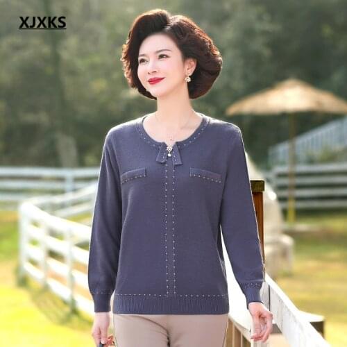 XJXKS Round neck long sleeve women sweater 2021 spring autumn new high-end wool knitted thin sweater women pullover