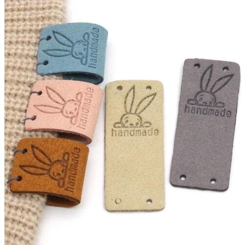 20Pcs Rabbit Handmade Tags For Handmade Label Kawaii Sewing Leather Tags For Hats Knitted Decorative Clothes Gifts Bags 2x5CM