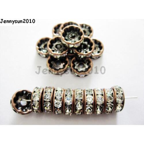 200pcs/lot 4mm Top Quality Czech Clear Crystal Rhinestone Pave Rondelle Metal Copper Plated Spacer Loose Beads Jewelry Making