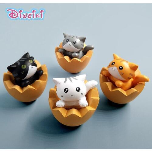 4pcs Eggshell Cat Cute Cartoon Animal Mini Model Toys Figurine Home Decoration Miniature Moss Landscape Ornament PVC Craft